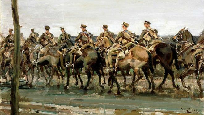 Lord Strathcona’s Horse on the March Painted by Alfred Munnings in 1918 Oil on canvas Beaverbrook Collection of War Art Canadian War Museum