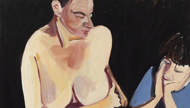 (Detail) Chantal Joffe, Self-Portrait with Esme at Night, 2017, Courtesy of the artist and Victoria Miro, London/Venice