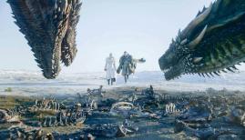 Daenerys Targaryen (Emilia Clarke) and Jon Snow (Kit Harrington) greet the hungry dragons
