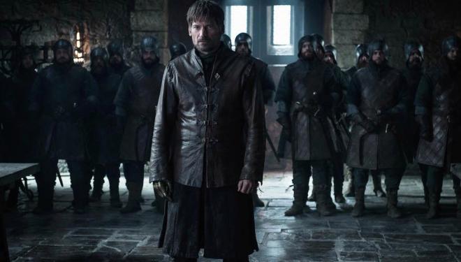 Jaime Lannister (Nikolaj Coster-Waldau) standing before the Starks