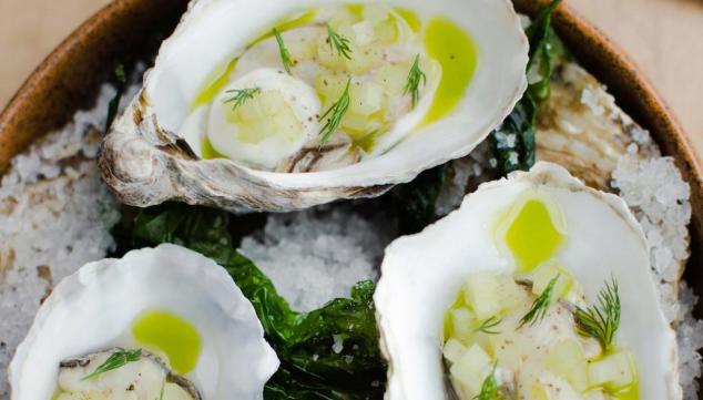 Pickled oysters with horseradish, cucumber & dill at Cornerstone, photo credit Cedar Films