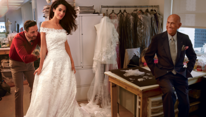 De la Renta designed the gown for Amal Alamuddin's wedding to George Clooney this year