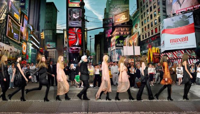 Karl Lagerfeld in Times Square, Editorial for Harper Bazaar 2006, NYC, 2006 ©Simon Procter