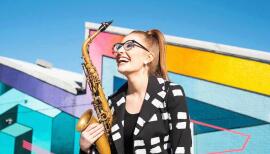 Saxophonist Jess Gillam has parts for everyone in her online band. Photo: Robin Clewley