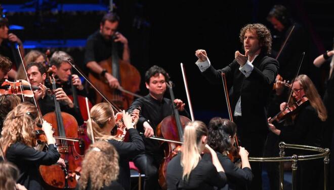 Nicholas Collon conducts the dynamic Aurora Orchestra. Photo: BBC/Mark Allan