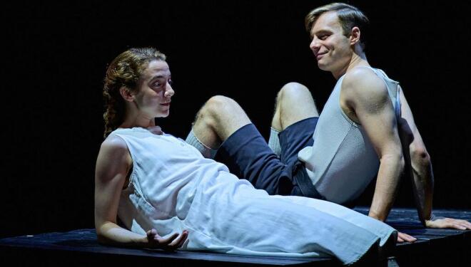 Camp Siegfried, Old Vic Theatre review. Photo: Patsy Ferran (Her) and Luke Thallon (Him). Credit: Manuel Harlan