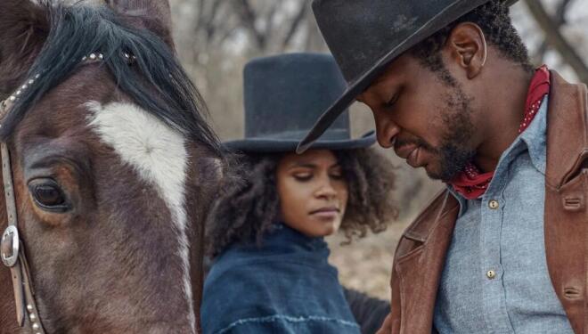 Zazie Beetz and Jonathan Majors in The Harder They Fall, Netflix 