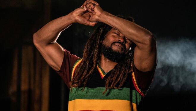 Arinzé Kene as Bob Marley in Get Up, Stand Up! The Bob Marley Musical. Credit: Craig Sugden 