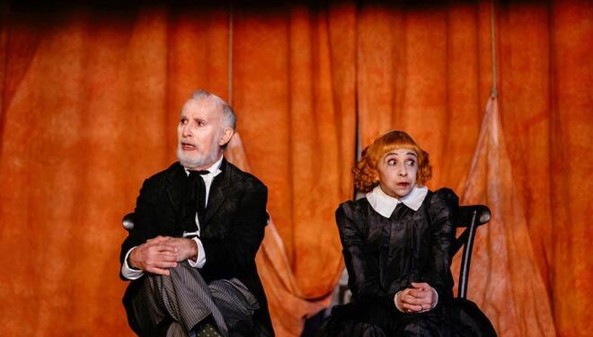 The Chairs at the Almeida. Marcello Magni and Kathryn Hunter. Photo: Helen Murray