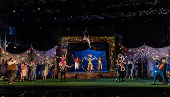 Garsington's circus-themed production of Smetana's The Bartered Bride returns this summer. Photo: Clive Bards