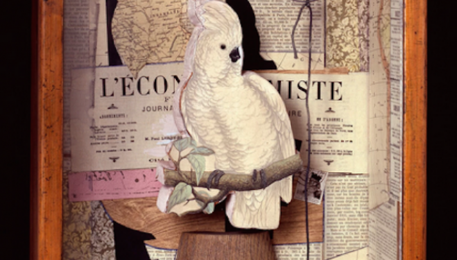 Joseph Cornell, A Parrot for Juan Gris, 1953 - 54. Box construction. 45.1 x 31 x 11.7 cm. Collection of Robert Lehrman. Courtesy of Aimee and Robert Lehrman. © The Joseph and Robert Cornell Memorial Foundation/VAGA, NY/DACS, London 2014. Photo: Quicksilve