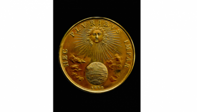 Nec Pluribus ImparDesigned by Jean Warin  1672 Louis XIV as the sun warming the earth and the inscription means ‘not unequal to many’ which was his motto. © The Trustees of the British Museum