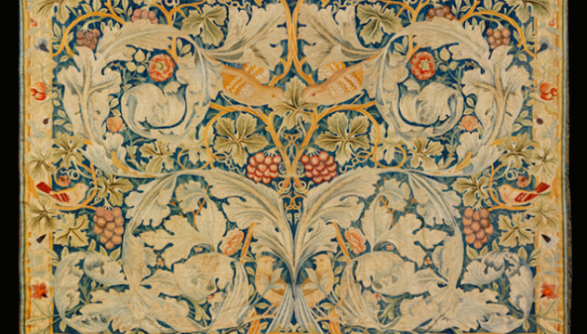 William Morris artist, 84. Vine and Acanthus embroidery, designed 1877, Fine Art Society London