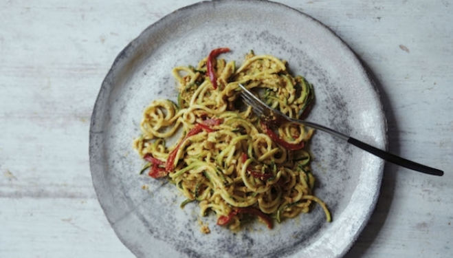 Courgetti Recipe with Sun-dried Tomatoes, Avocado and Basil