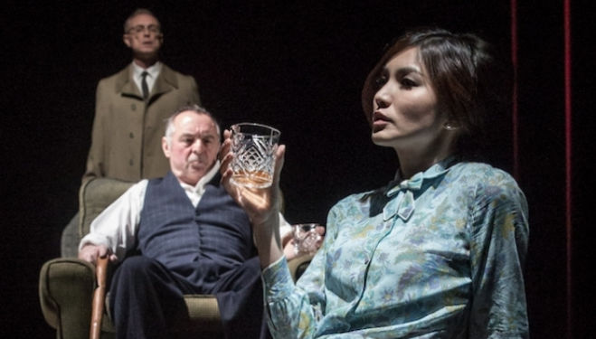 Gary Kemp, Ron Cook & Gemma Chan in the Homecoming; photo by Marc Brenner