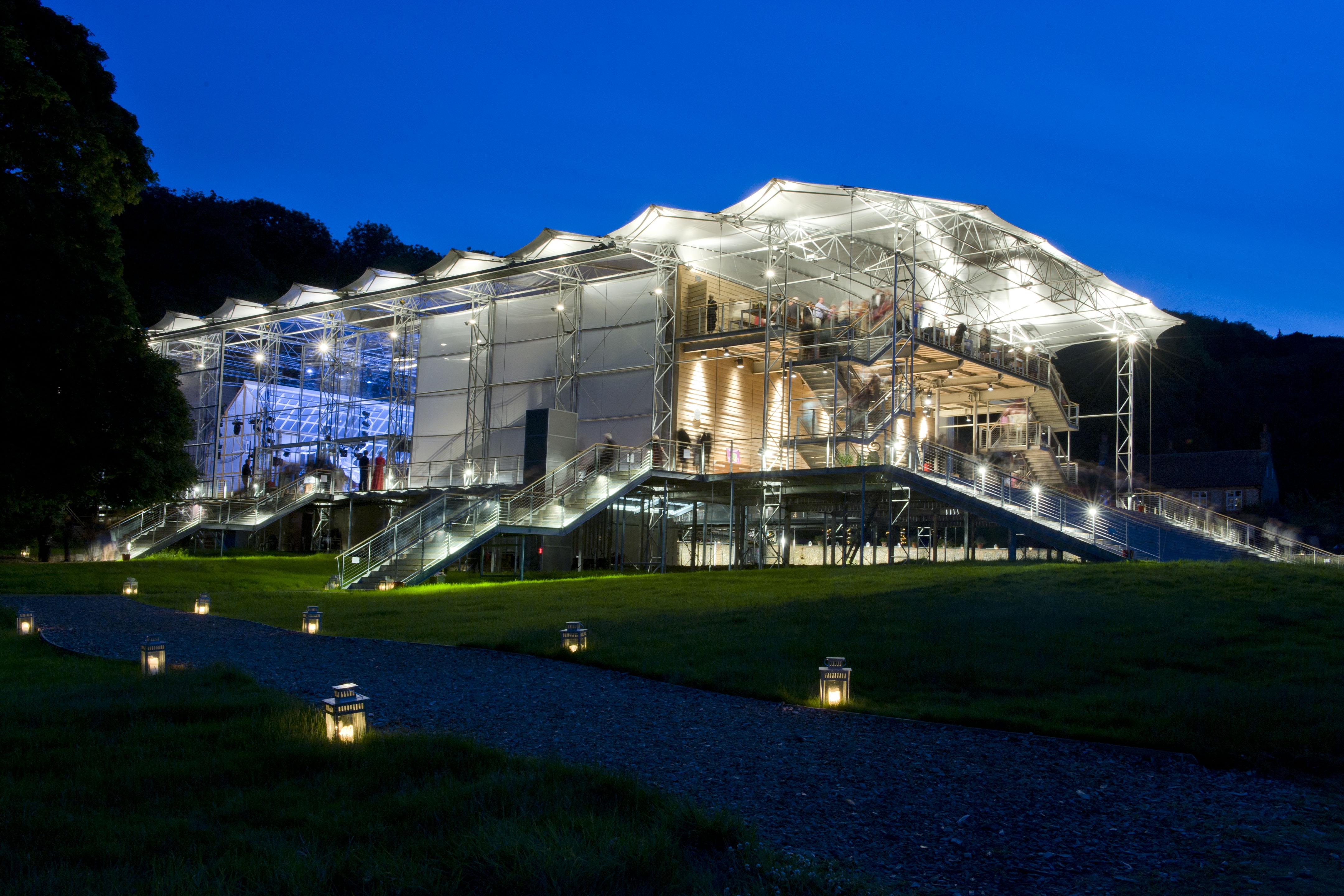 The summer opera house at Garsington rises from the gardens. Photograph: Mike Hoban