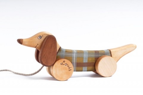 Silly sausage: personalised birch wood pull toy