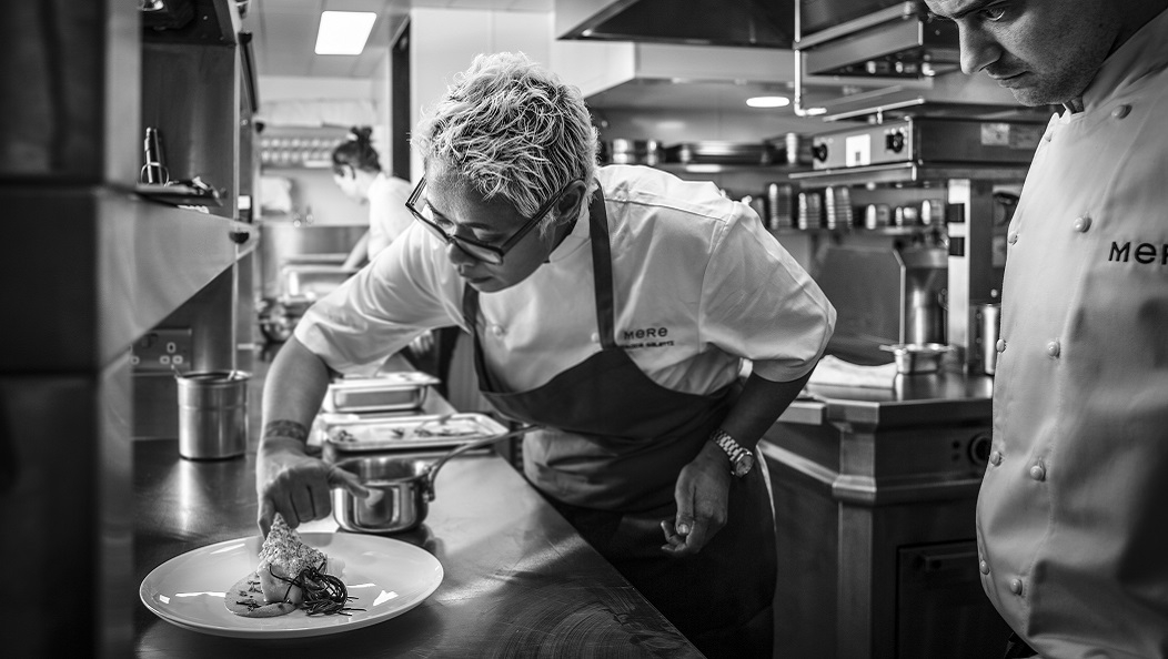 Monica Galetti at work in the kitchen at Mere