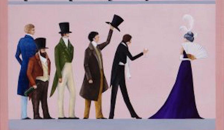 A wealth woman attracts suitors aplenty in Opera Holland Park's The Merry Widow. Artwork: Rebecca Campbell