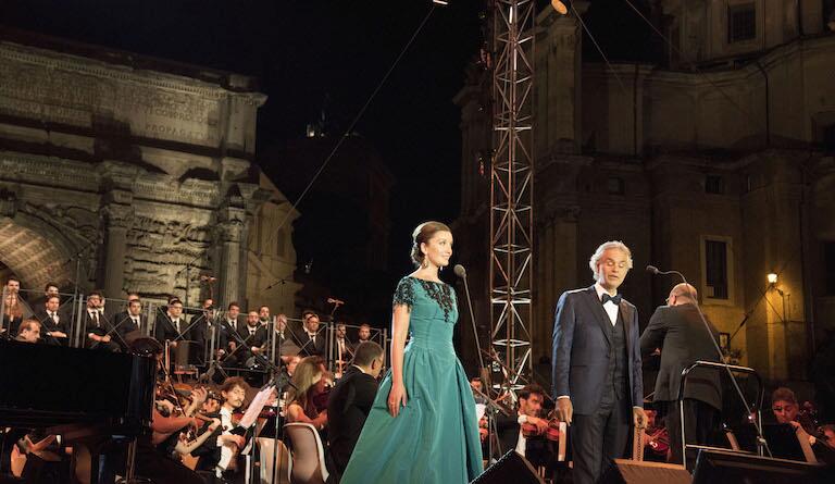 Carly Paoli and Andrea Bocelli perform at the Roman Forum
