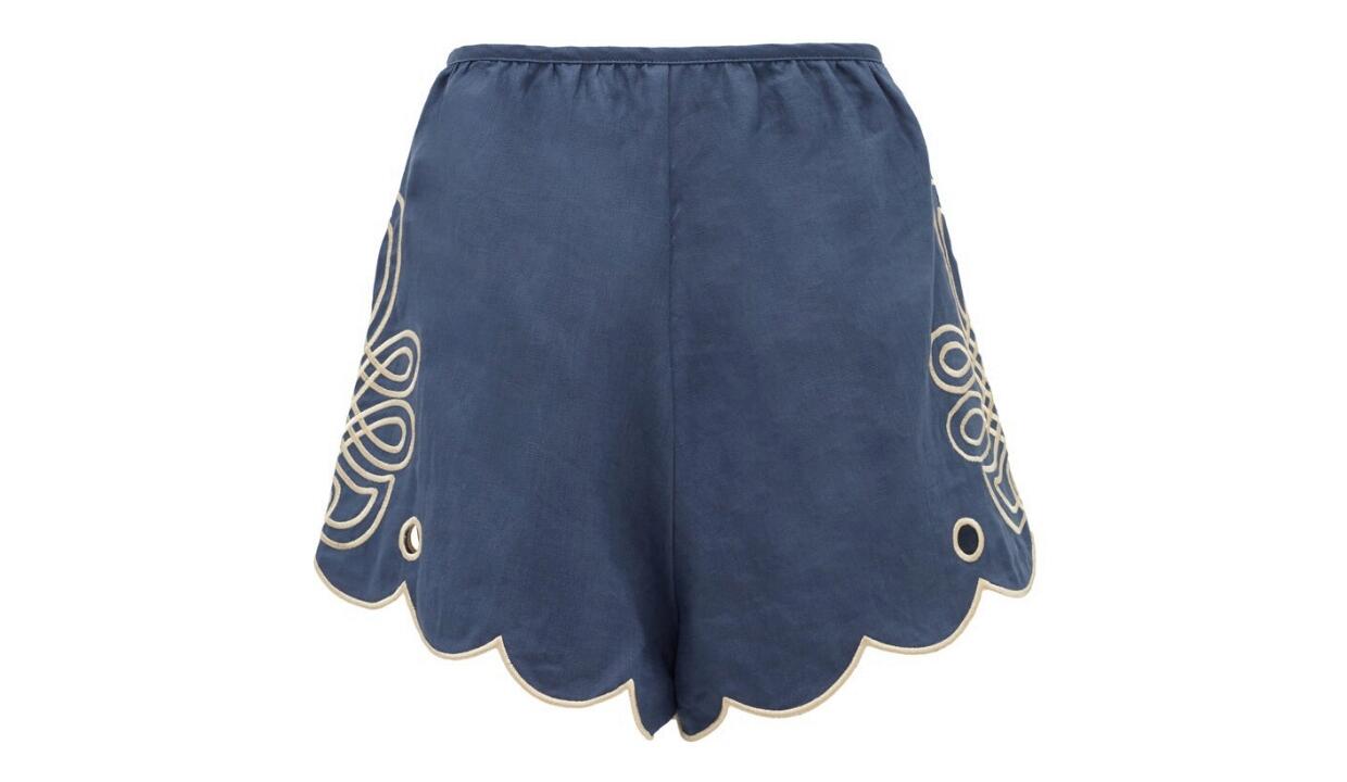 Innika Choo Cleo Direy embroidered scalloped-hem linen shorts, £125