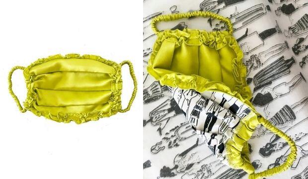 One Imaginary Girl Neon Yellow Pleated Silk Charmeuse Face Mask With Ruffle Detail, £47