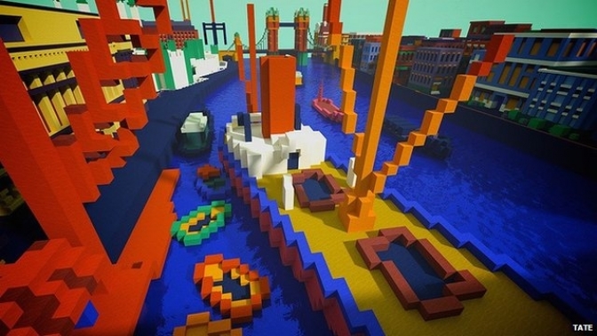 Minecraft world based on Andre Derain's 1906 painting The Pool of London