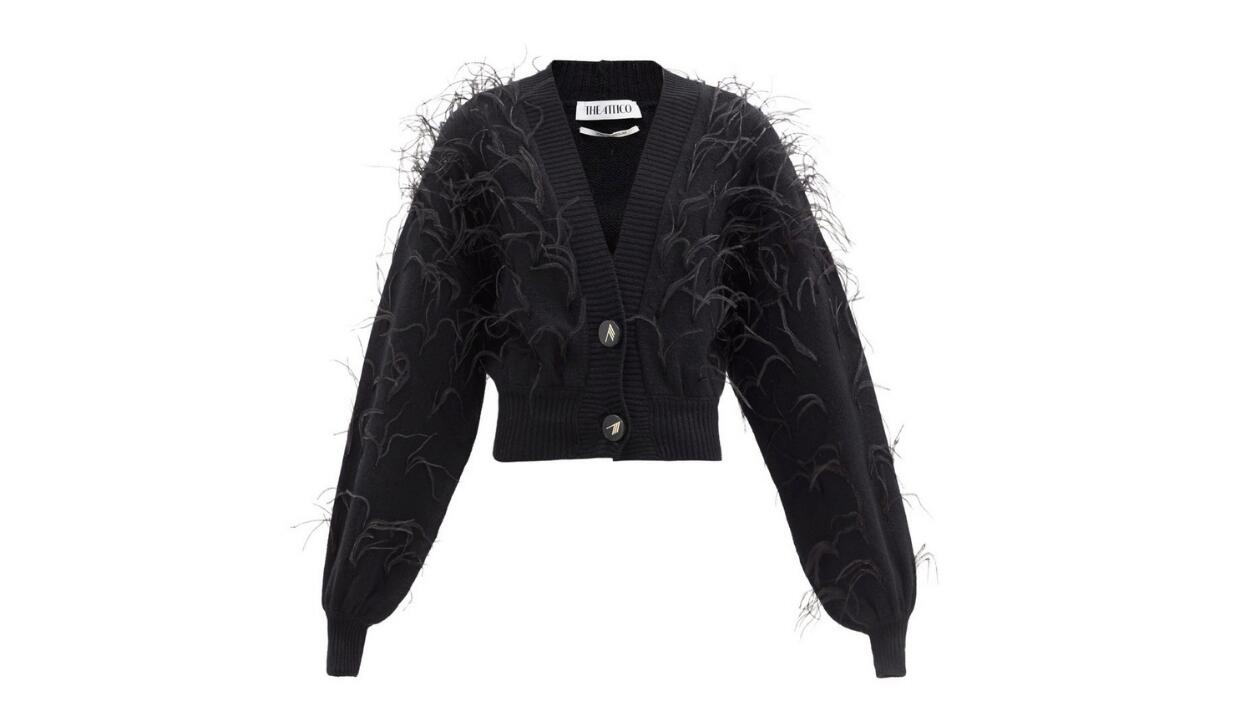 The Attico ostrich feather-trimmed lambswool cardigan, £948
