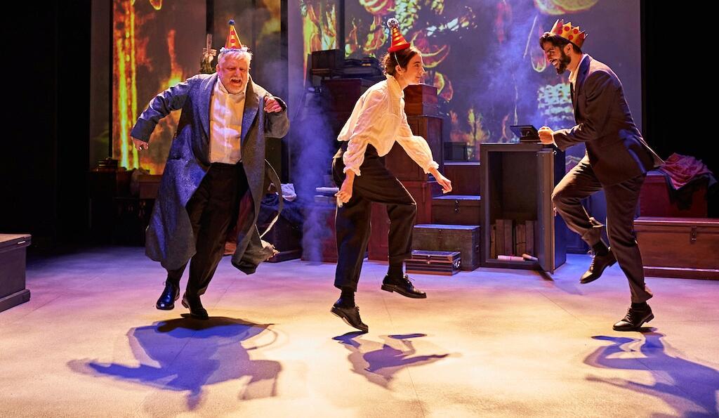 Simon Russell Beale, Patsy Ferran and Eben Figueiredo in A Christmas Carol at the Bridge Theatre, photo by Manuel Harlan