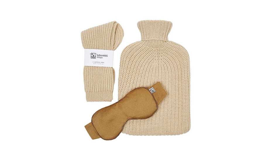 ​Johnstons of Elgin cashmere throw, hot water bottle and eye mask gift set, £530