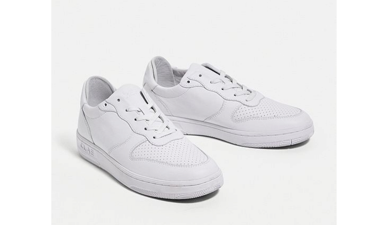 CLAE Triple White Leather Trainers, £125