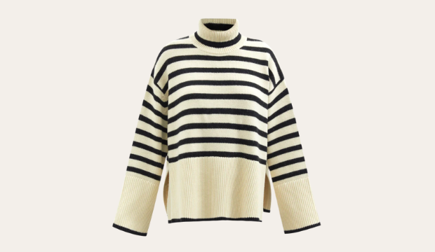 Roll-neck striped wool-blend sweater 