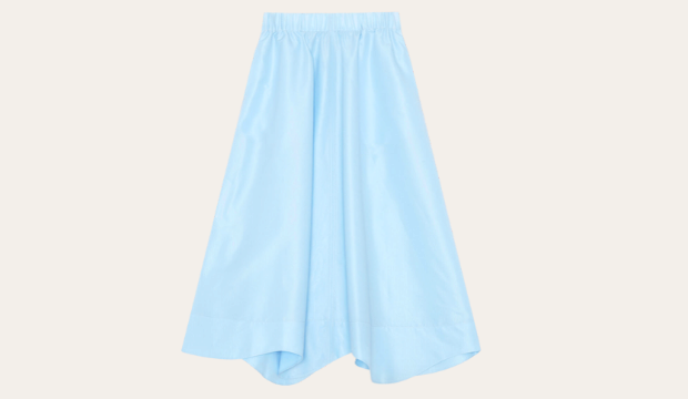Blue Tafetta Wavy Midi Skirt