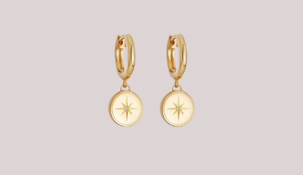 ASTLEY CLARKE Gold Plated Vermeil Silver Celestial Compass White Sapphire Drop Earrings