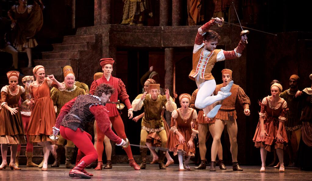 Alexander Campbell as Mercutio, Gary Avis as Tybalt in Romeo and Juliet © ROH 2015 Photo: Alice Pennefather