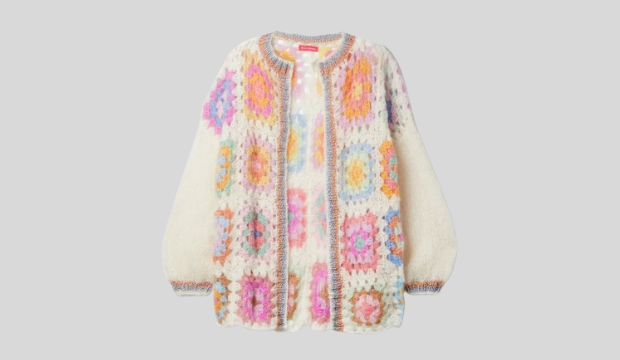 ROSE CARMINE Lurex-trimmed crocheted mohair-blend cardigan | was £630 now £441