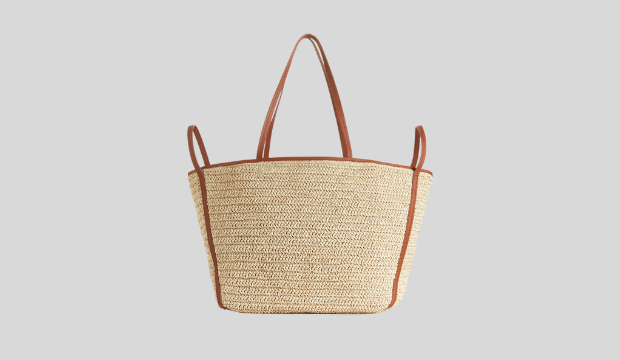 Leather Detailed Straw Tote