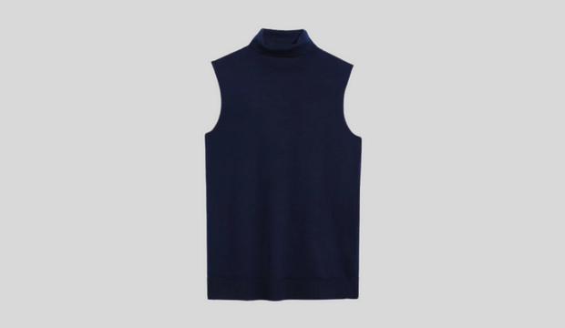 Pure Cashmere Roll Neck Sleeveless Jumper