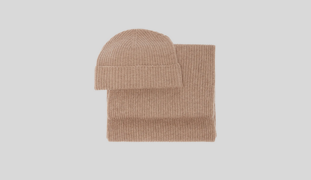 Ribbed-cashmere beanie and scarf set 