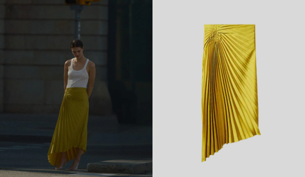 Pleated asymmetric skirt 