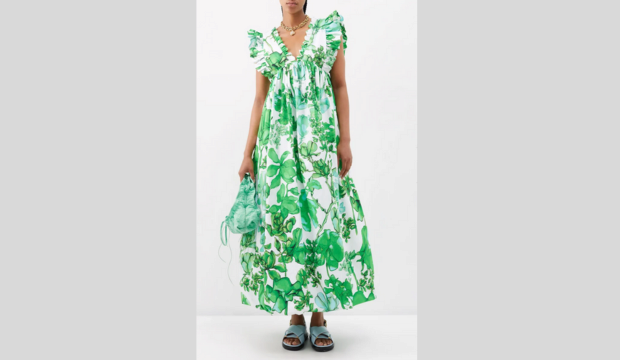 Tatiana ruffled azalea-print poplin maxi dress